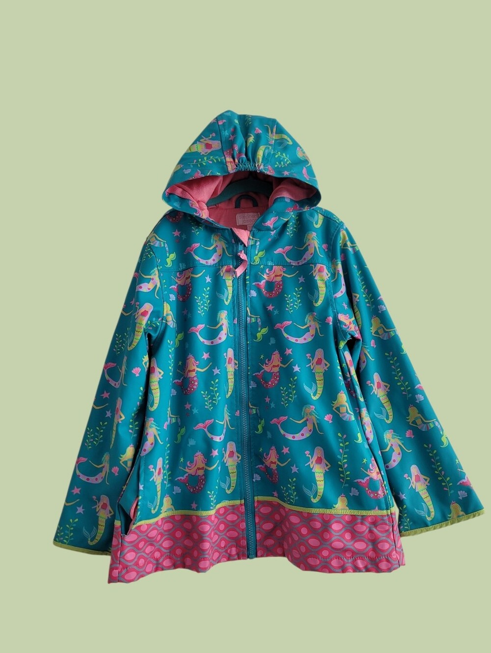 Stephen Joseph Girls 7/8 Mermaid Teal Full Zip Hooded Raincoat Jacket Ocean